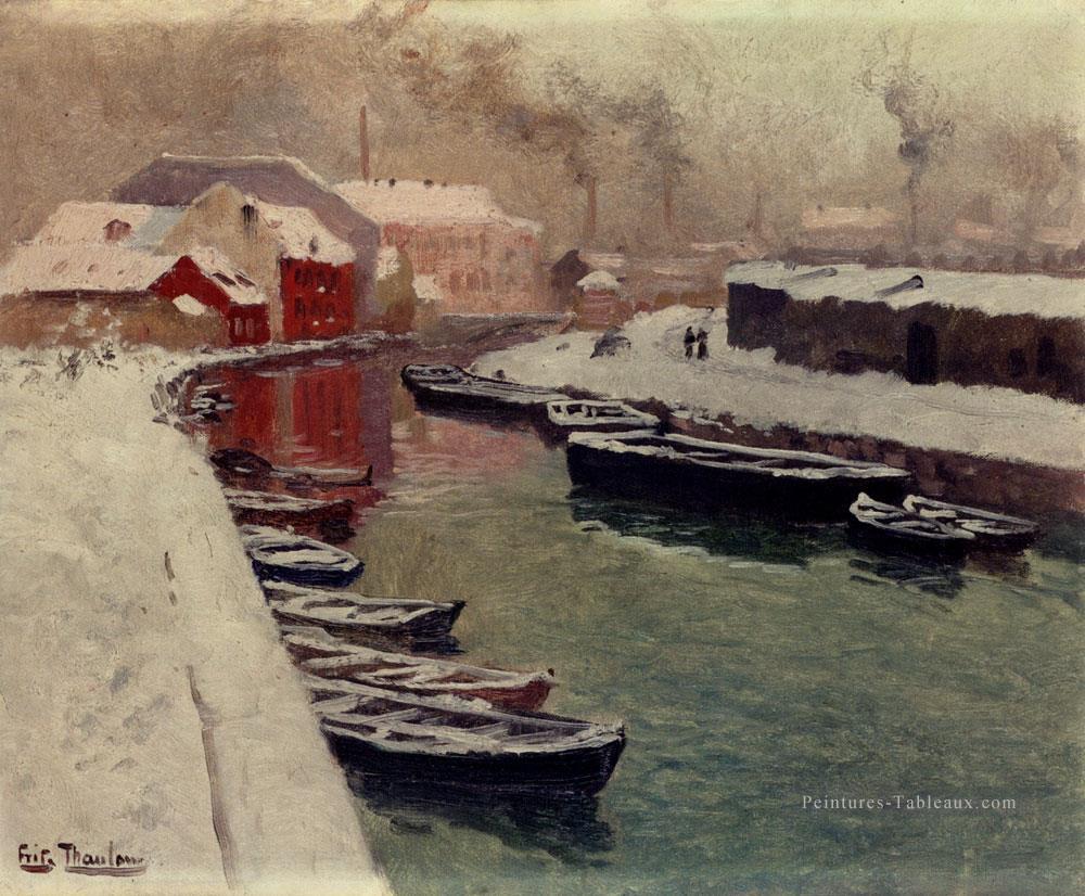 Un Harbo impressionnisme enneigé Norwegian paysage Frits Thaulow river Peintures à l'huile